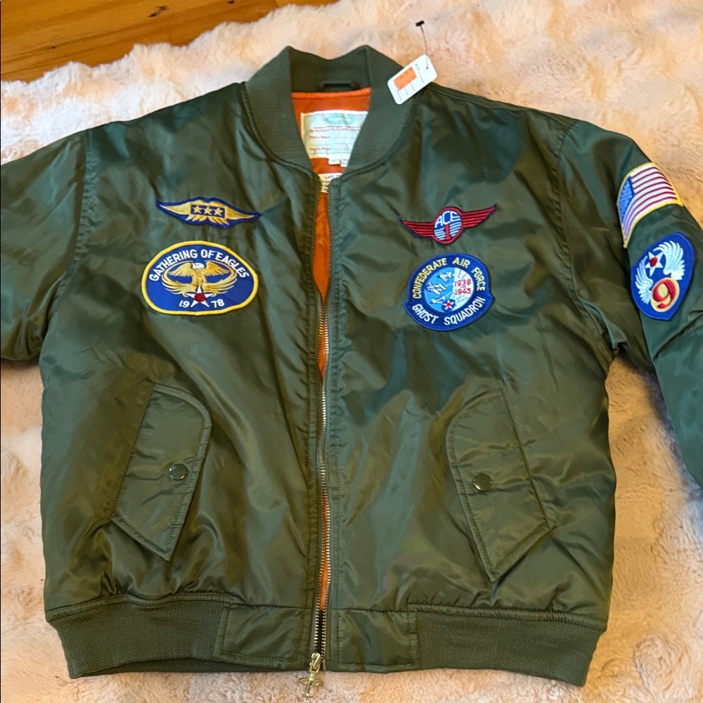 NWT Kids  Green Bomber Jacket ( flight line ) Large